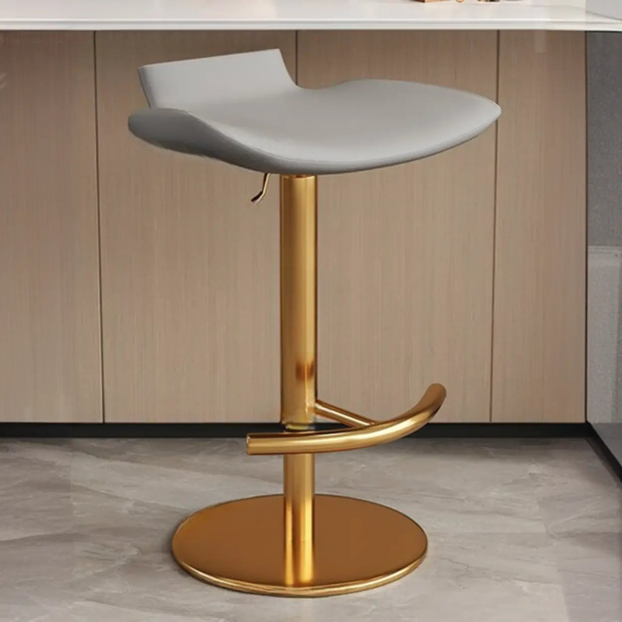 Adjustable Swivel Bucket Leather Bar Stool — Gold / Dark Gray