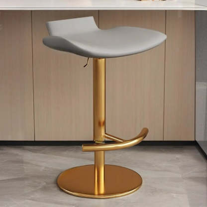 Adjustable Swivel Bucket Leather Bar Stool — Gold / Dark Gray