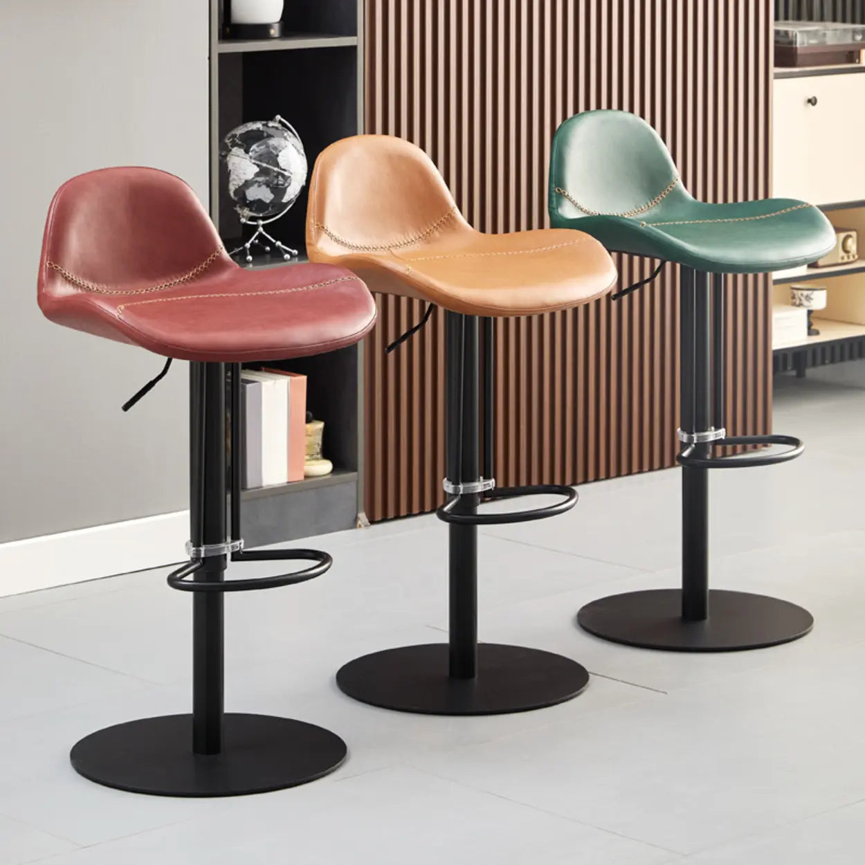 Swivel Leather Low Back Bar Stool with Footrest
