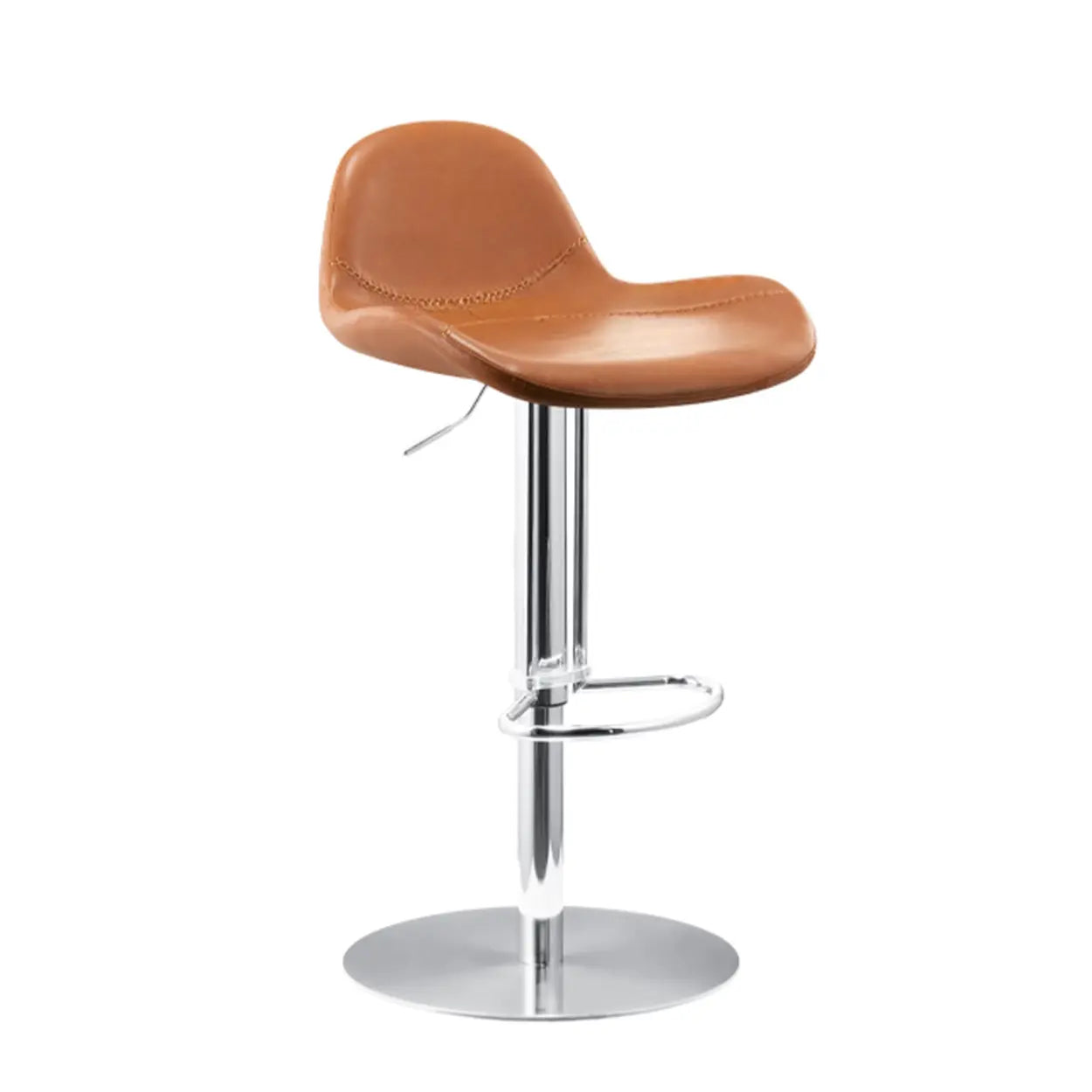 Swivel Leather Low Back Bar Stool with Footrest — Black / Silver