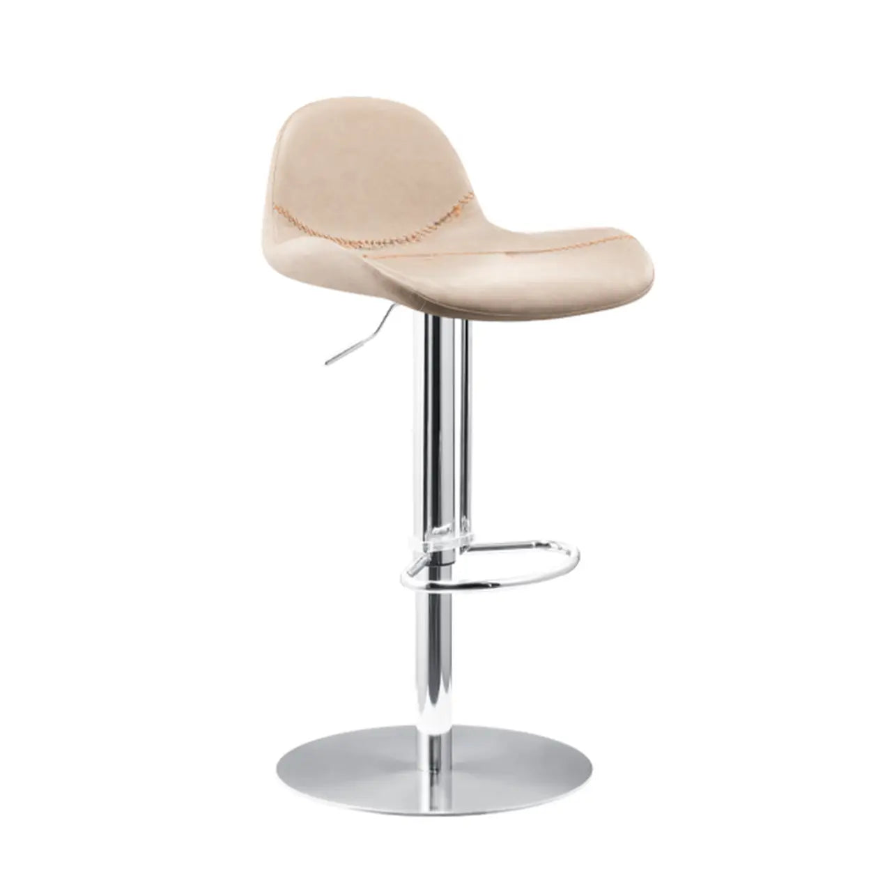 Swivel Leather Low Back Bar Stool with Footrest — Light Brown / Silver