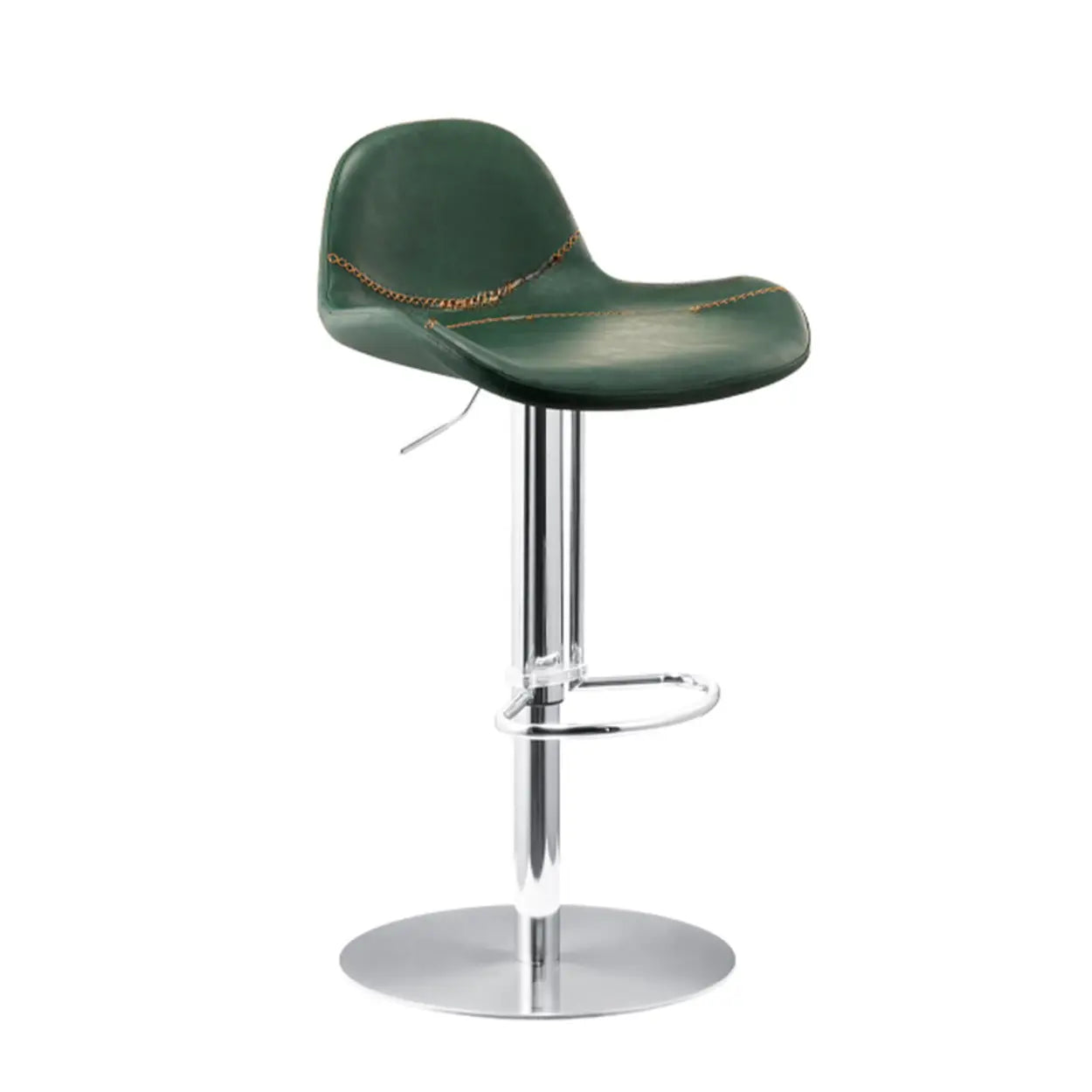 Swivel Leather Low Back Bar Stool with Footrest — Red Brown / Black
