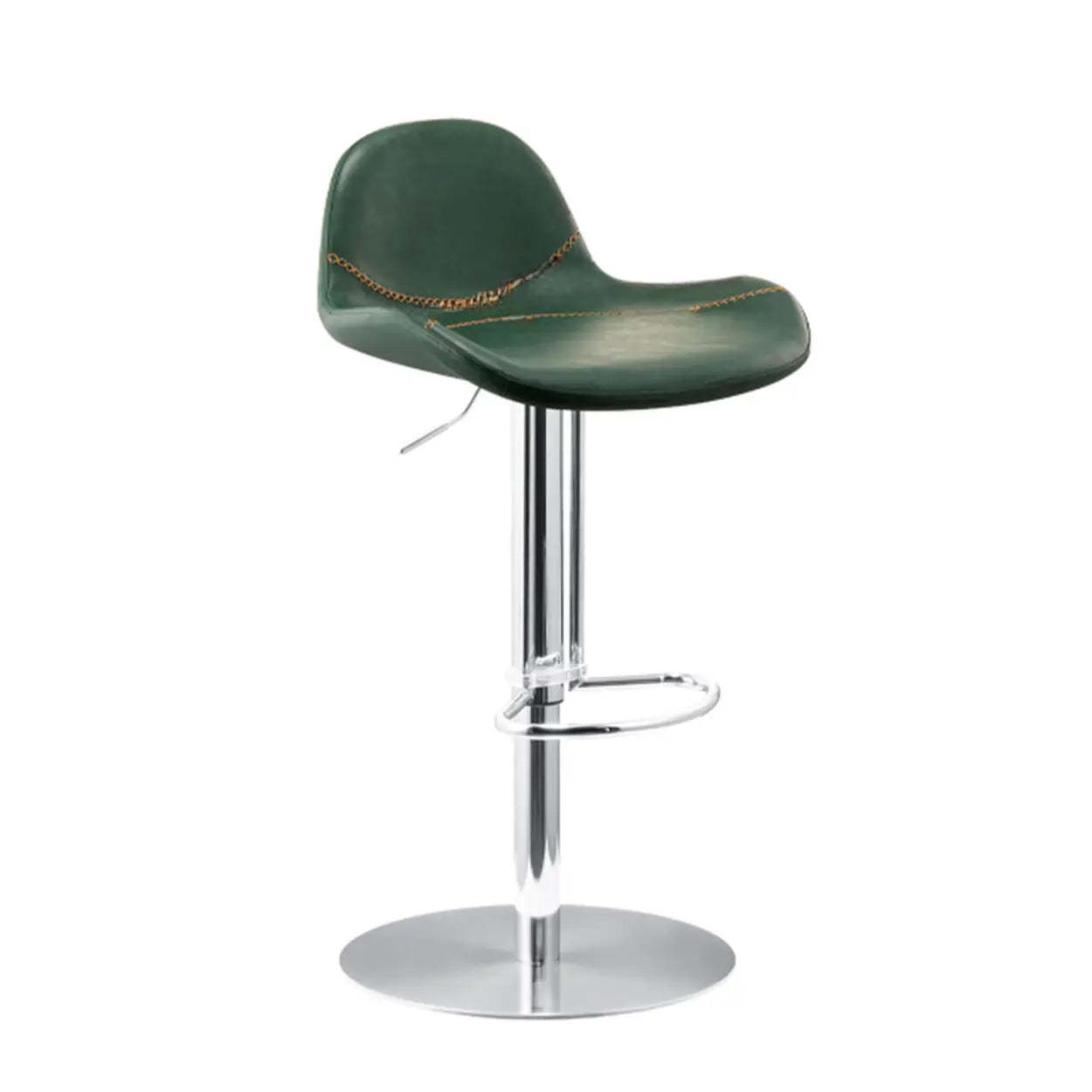 Swivel Leather Low Back Bar Stool with Footrest — Red Brown / Black