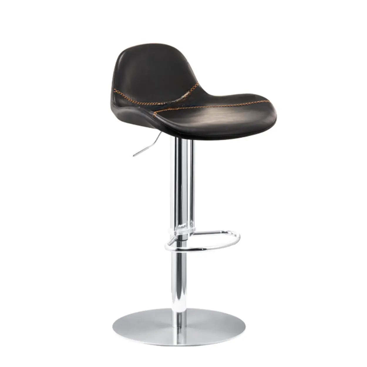 Swivel Leather Low Back Bar Stool with Footrest — Blue / Black