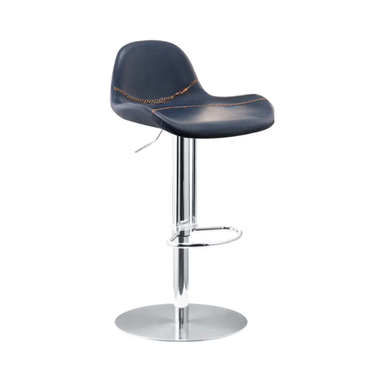 Lighom low footrest leather bar & counter stools for kitchen — Blue / Silver