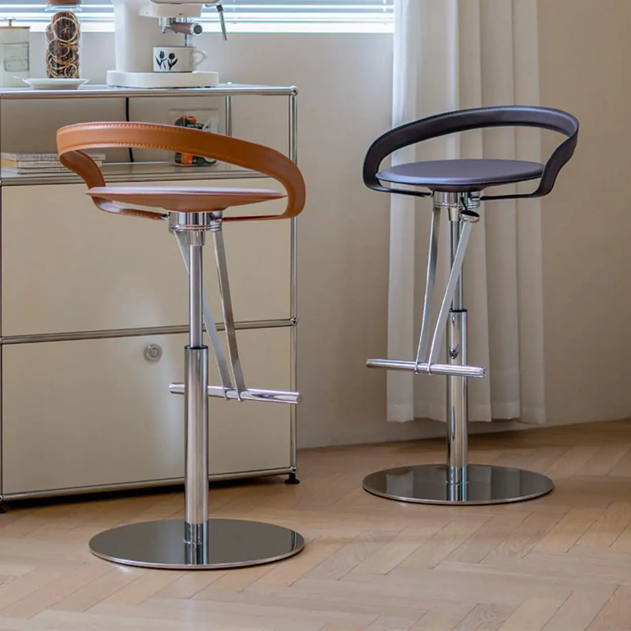 Adjustable Swivel Leather Steel Bar Stool — Black