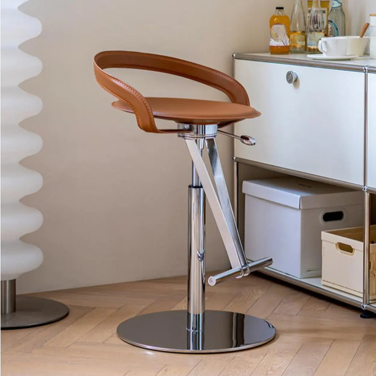 Adjustable Swivel Leather Steel Bar Stool — Brown