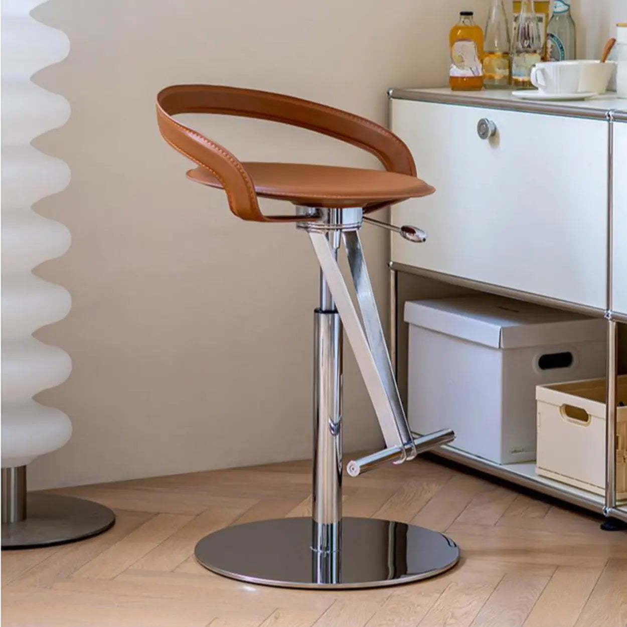 Adjustable Swivel Leather Steel Bar Stool — Brown