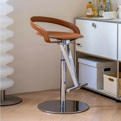 Adjustable Swivel Leather Steel Bar Stool — Brown