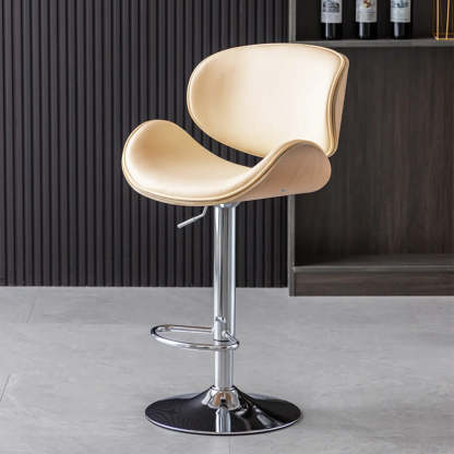 Adjustable Swivel Leather Curved-Back Bar Stool — Orange / Black / Cow Leather