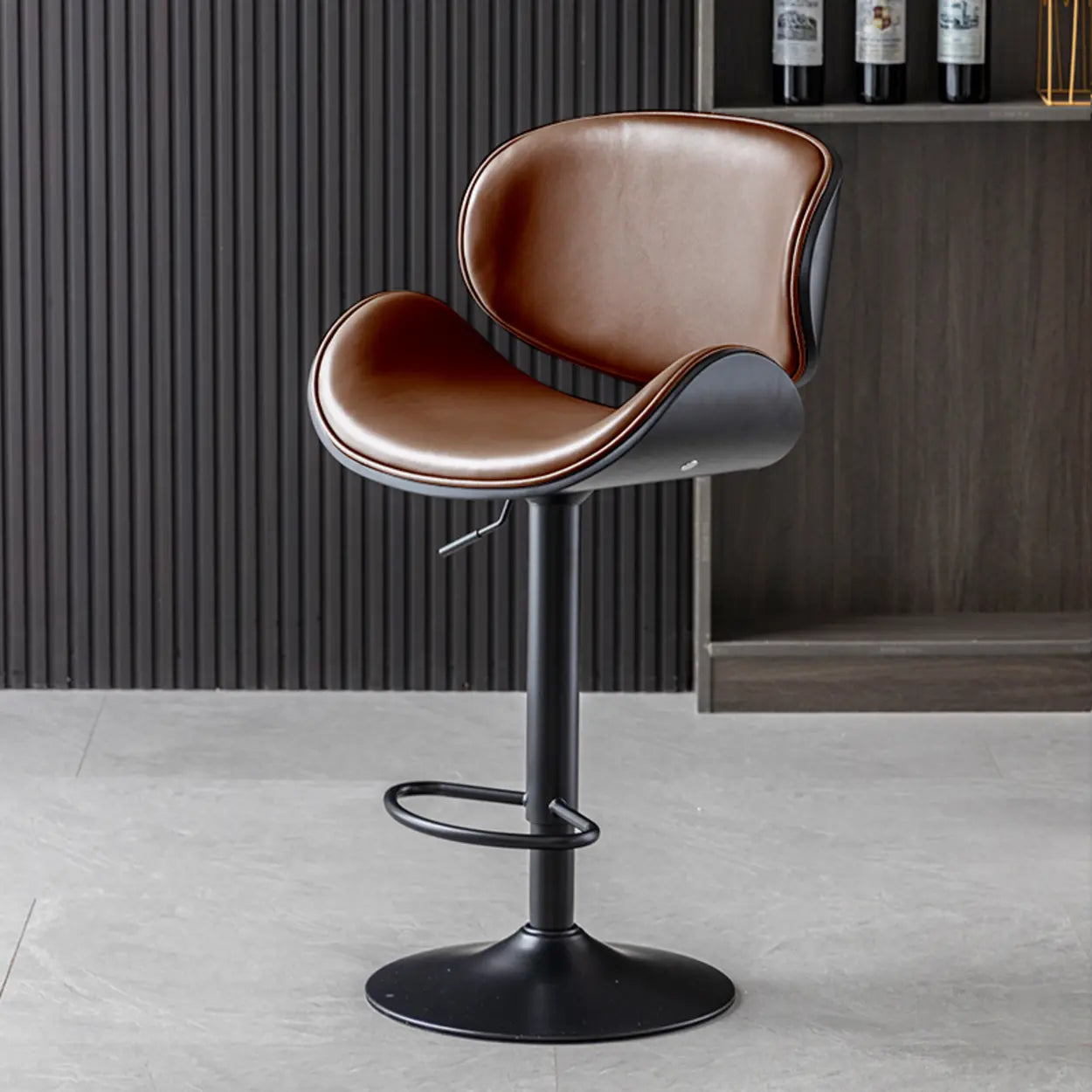 Adjustable Swivel Leather Curved-Back Bar Stool
