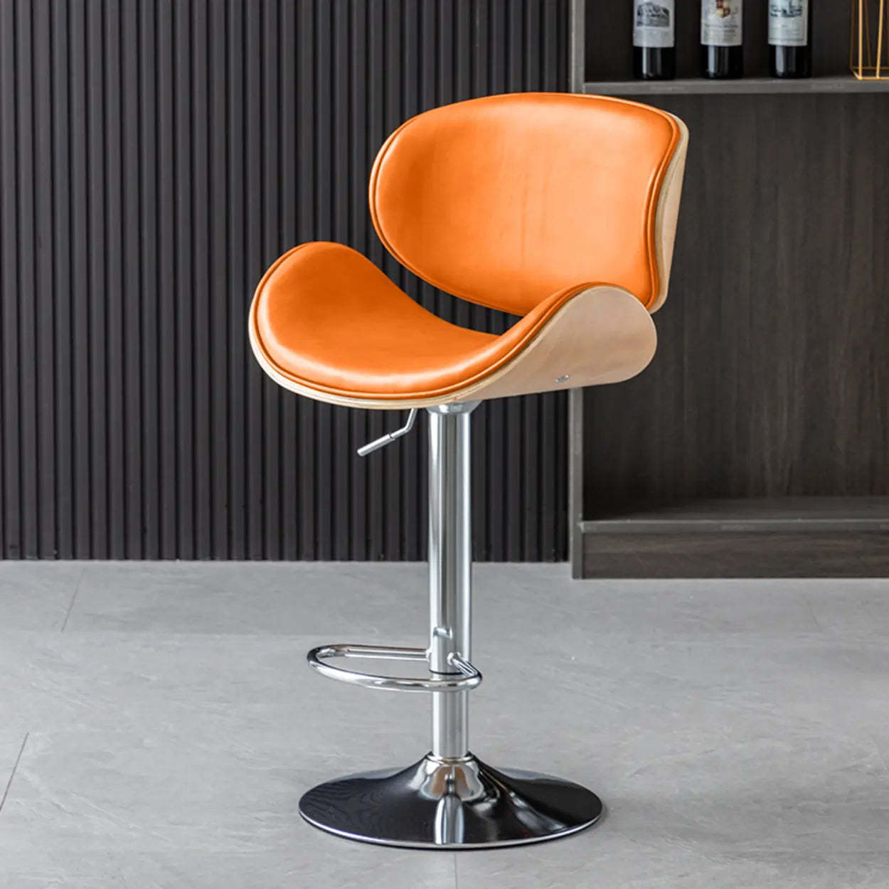 Adjustable Swivel Leather Curved-Back Bar Stool