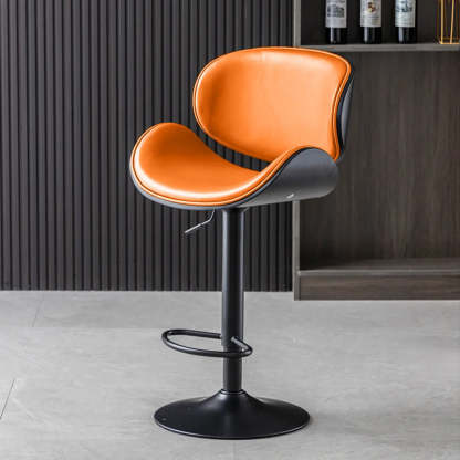 Adjustable Swivel Leather Curved-Back Bar Stool — White / Silver / Cow Leather