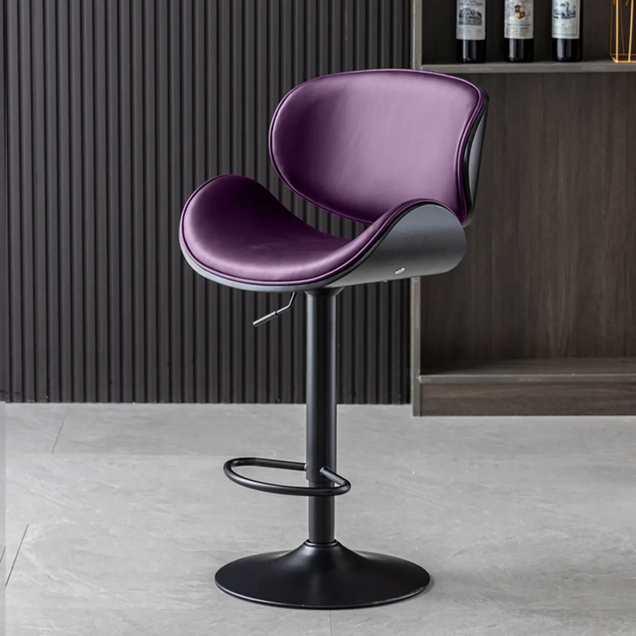 Adjustable Swivel Leather Curved-Back Bar Stool — Yellow / Silver / Cow Leather
