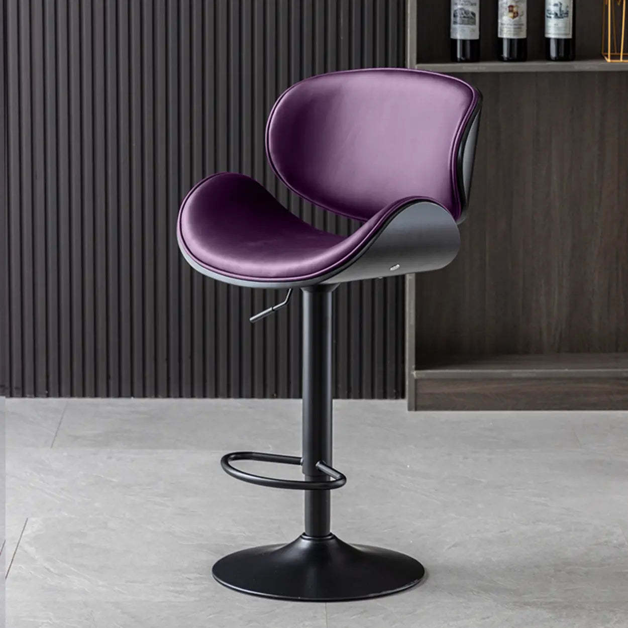 Adjustable Swivel Leather Curved-Back Bar Stool — Yellow / Silver / Cow Leather
