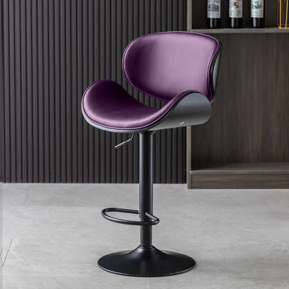 Adjustable Swivel Leather Curved-Back Bar Stool — Yellow / Silver / Cow Leather