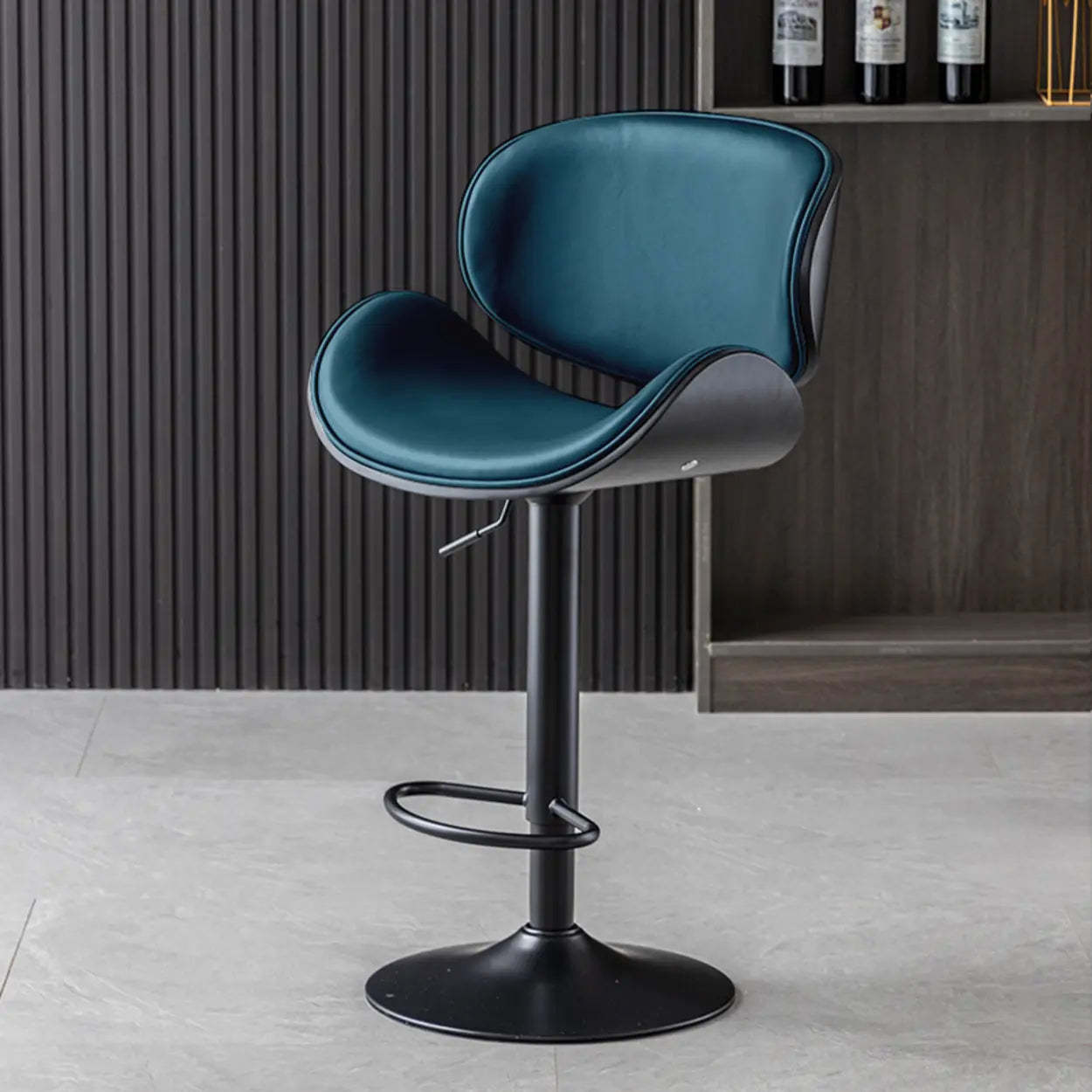 Adjustable Swivel Leather Bar Stool with Curved Backrest