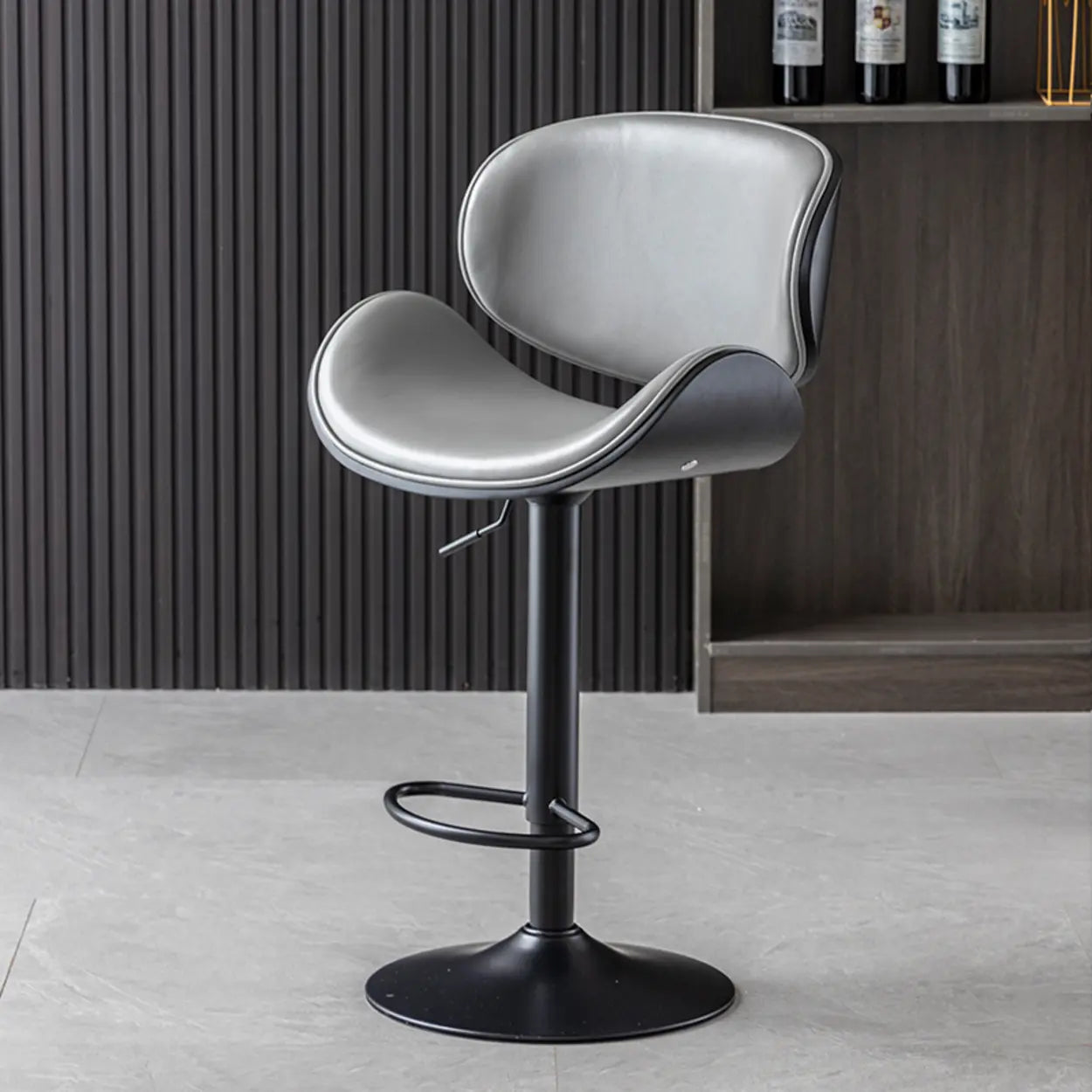 Adjustable Swivel Leather Curved-Back Bar Stool — Purple / Black / Cow Leather
