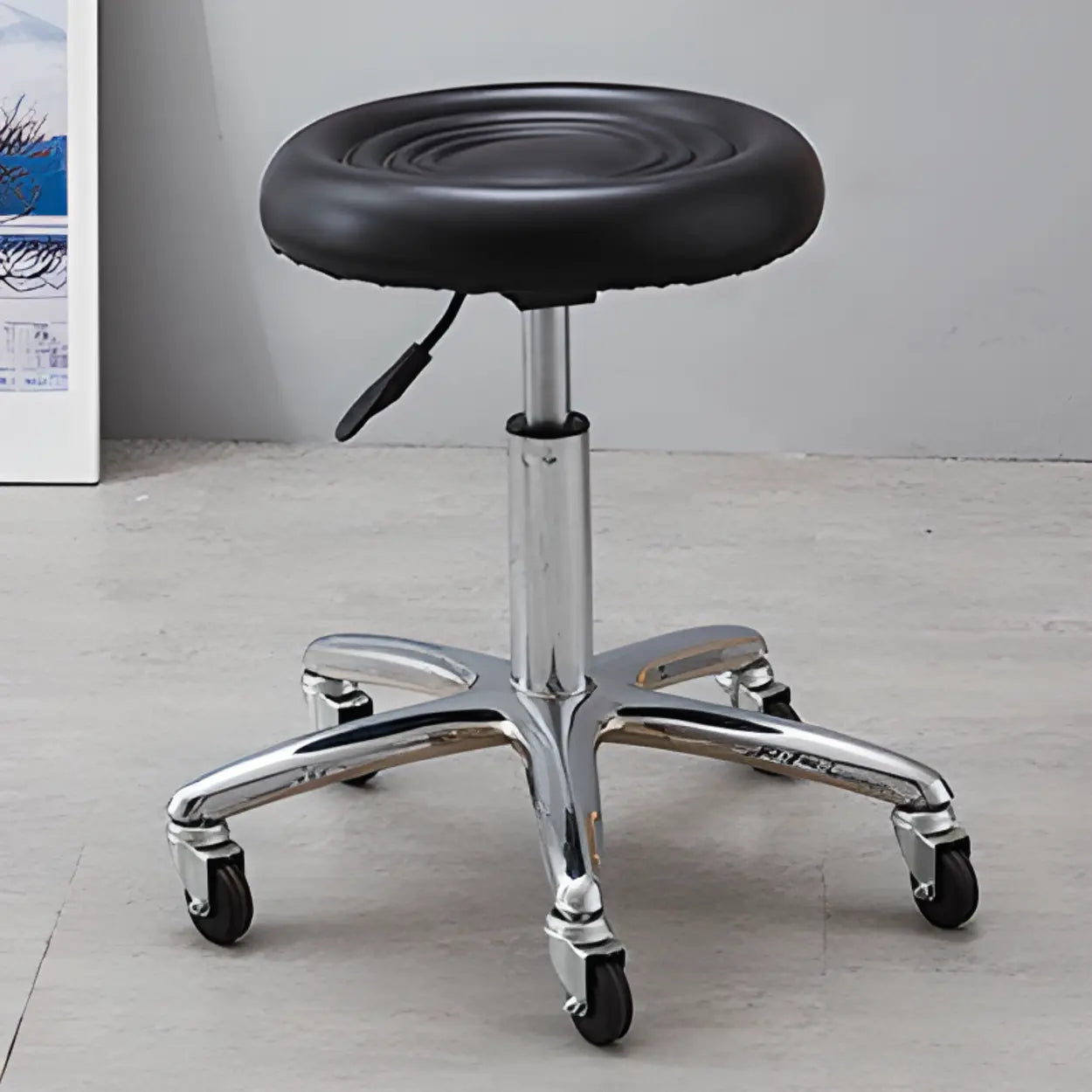 Swivel Round Leather Bar Stool with Wheels