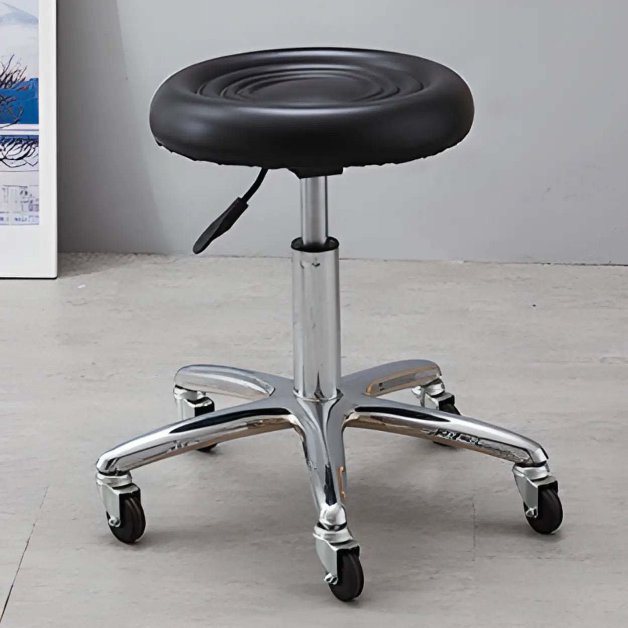 Swivel Round Leather Bar Stool with Wheels