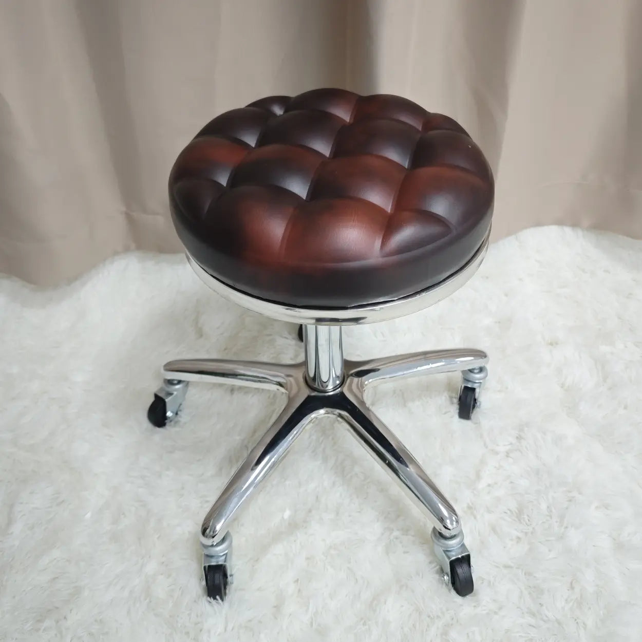 Swivel Round Leather Bar Stool with Wheels — Matte Black