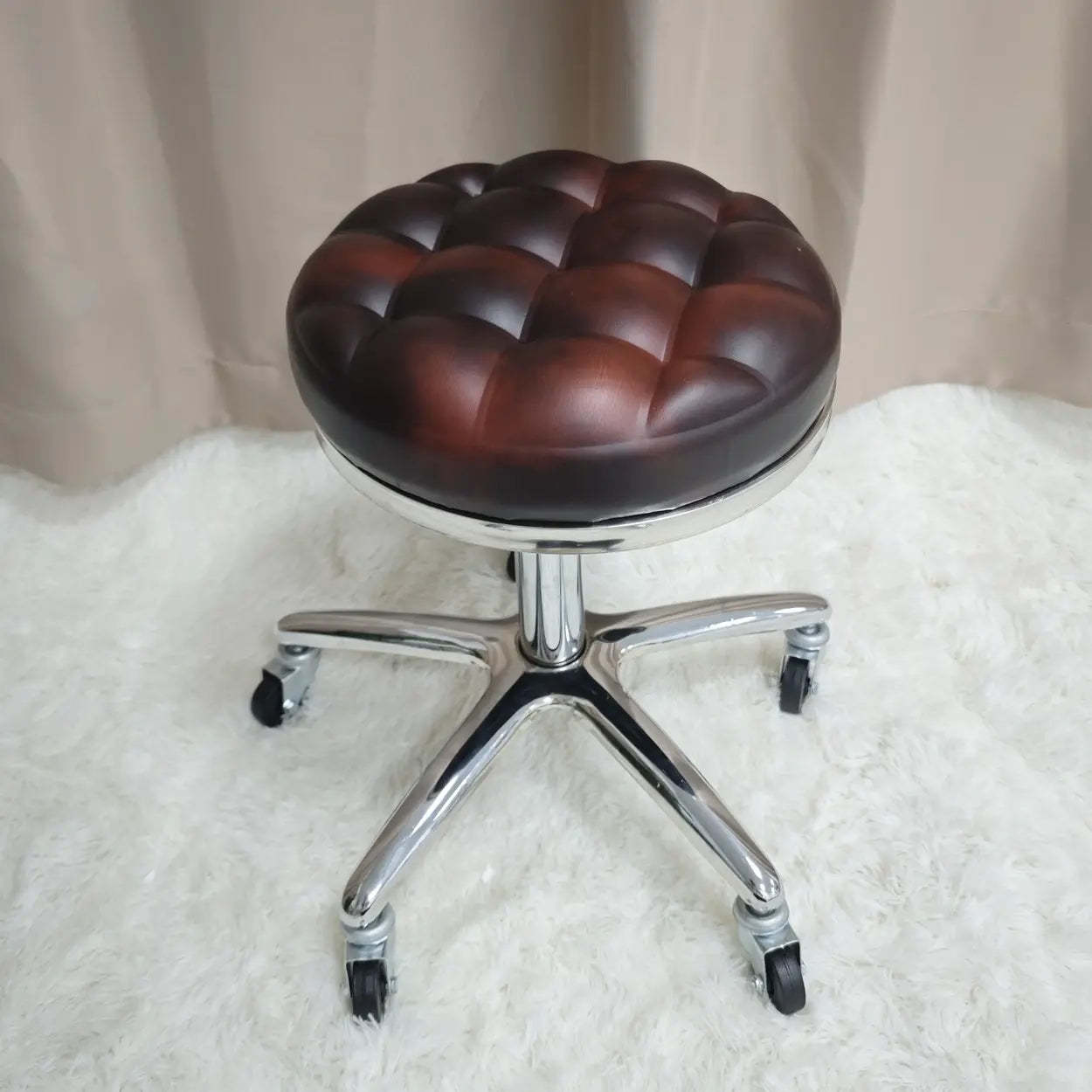 Swivel Round Leather Bar Stool with Wheels — Matte Black