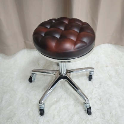 Swivel Round Leather Bar Stool with Wheels — Matte Black