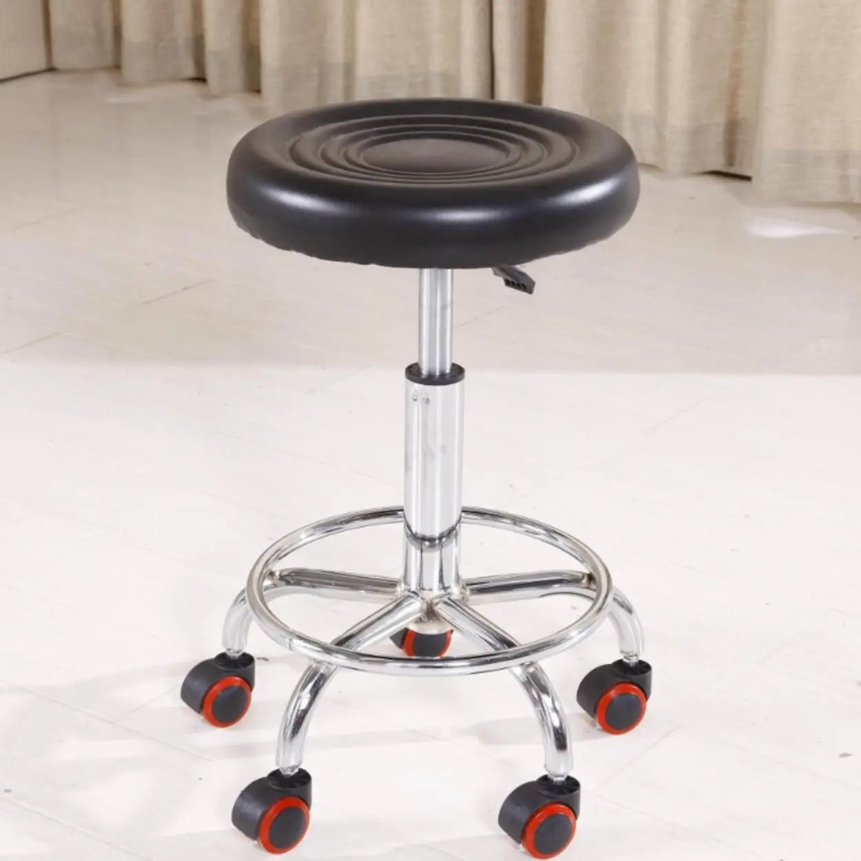 Swivel Round Leather Bar Stool with Wheels