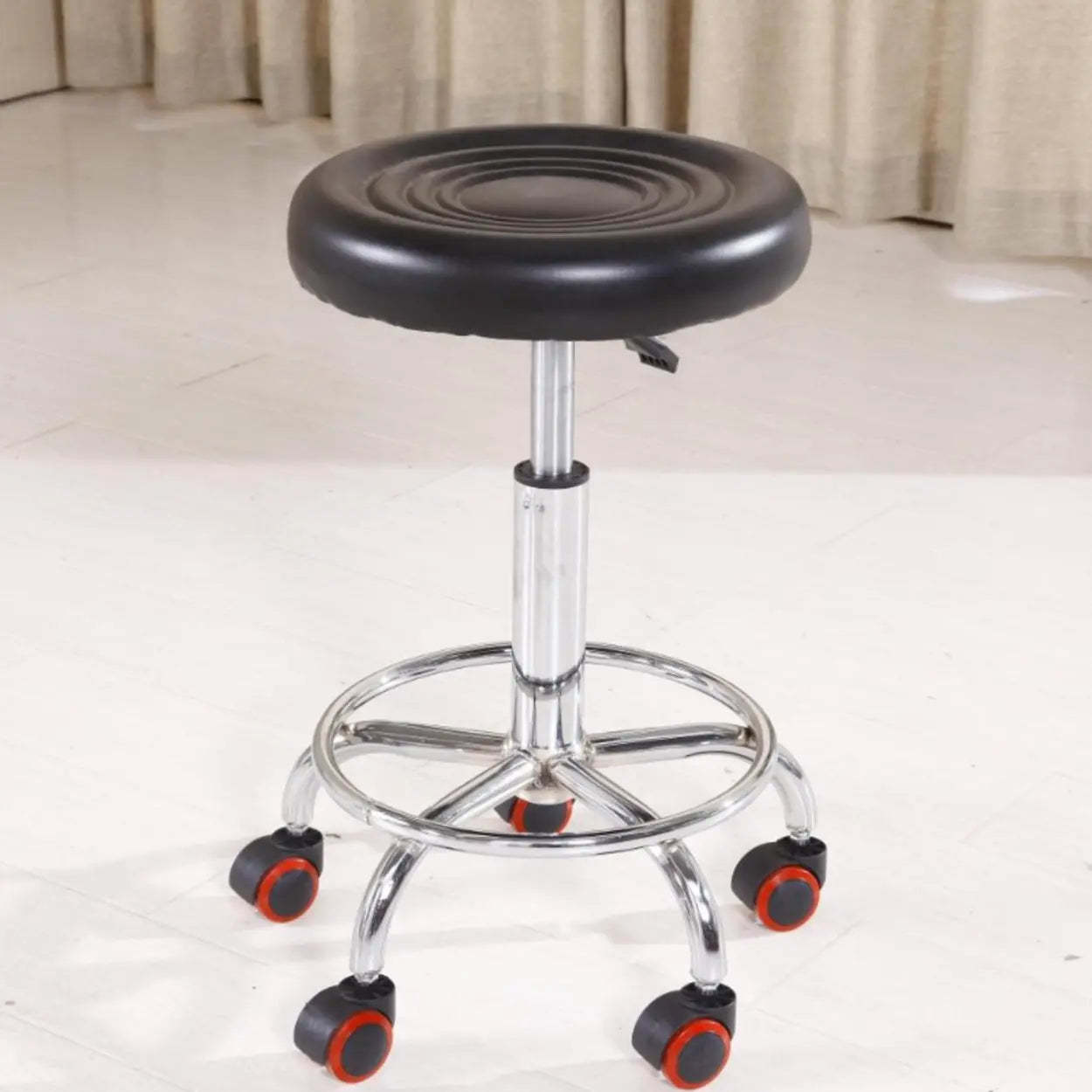 Swivel Round Leather Bar Stool with Wheels