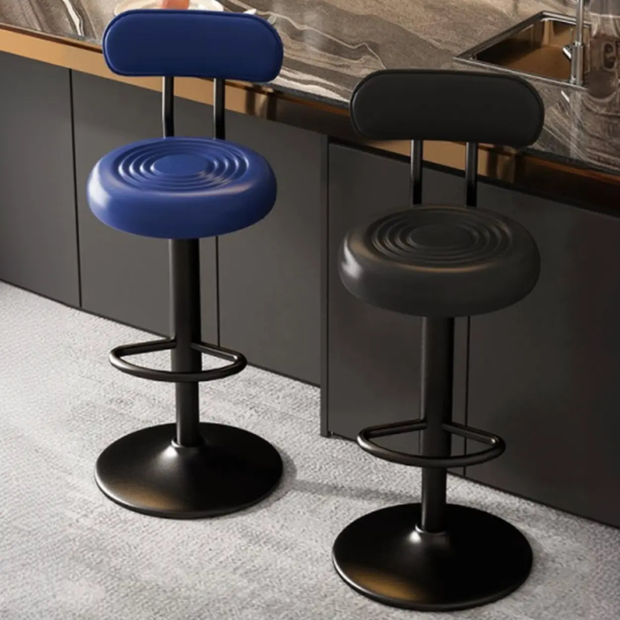 Adjustable Round Leather Low-Back Swivel Bar Stool