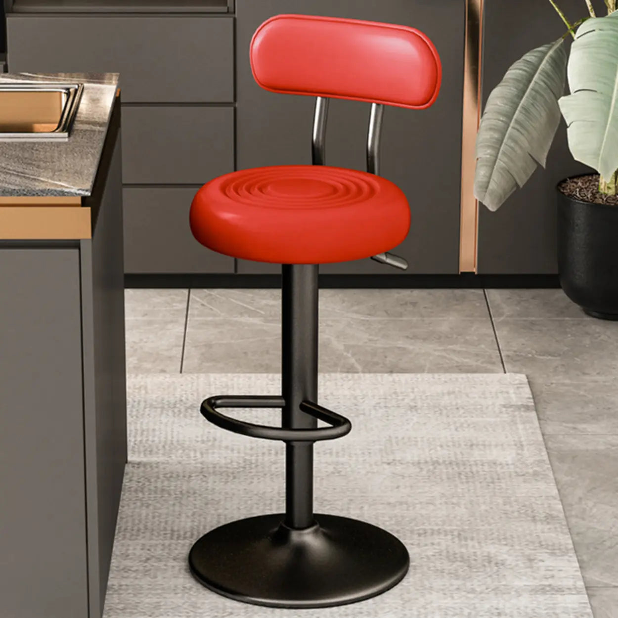 Adjustable Round Leather Low-Back Swivel Bar Stool