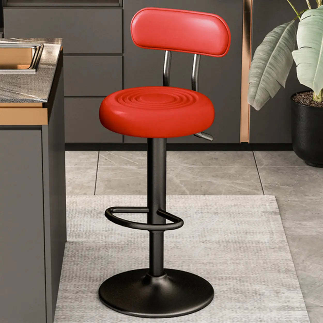 Adjustable Round Leather Low-Back Swivel Bar Stool