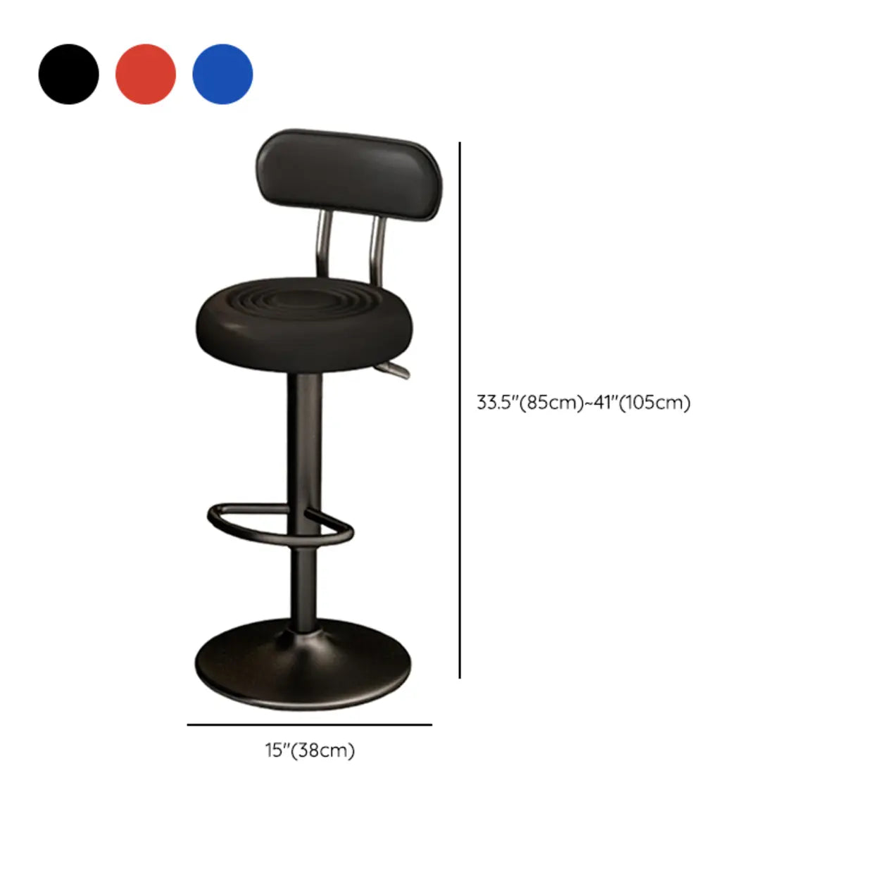 Adjustable Round Leather Low-Back Swivel Bar Stool