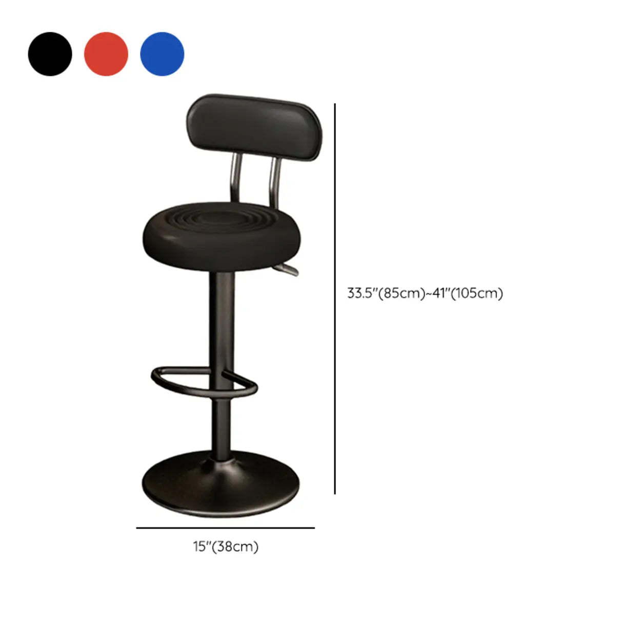 Adjustable Round Leather Low-Back Swivel Bar Stool