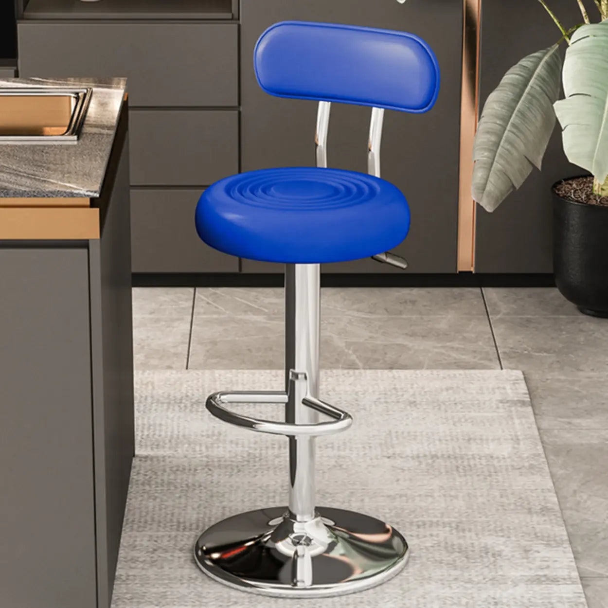Adjustable Round Leather Low-Back Swivel Bar Stool — Red / Black