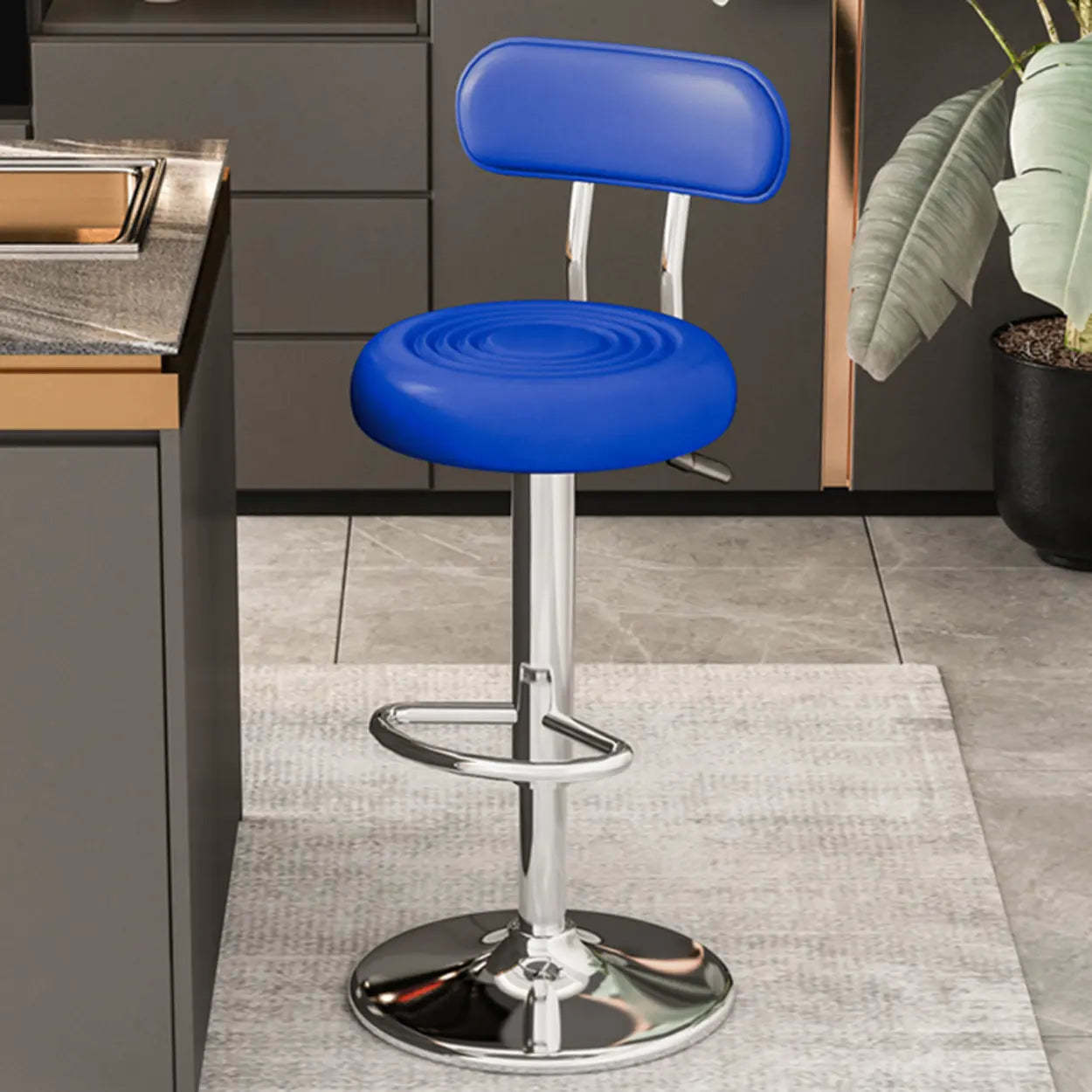 Adjustable Round Leather Low-Back Swivel Bar Stool — Red / Black