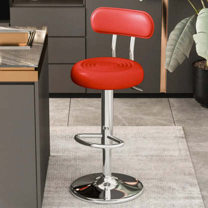 Adjustable Round Leather Low-Back Swivel Bar Stool — Blue / Black