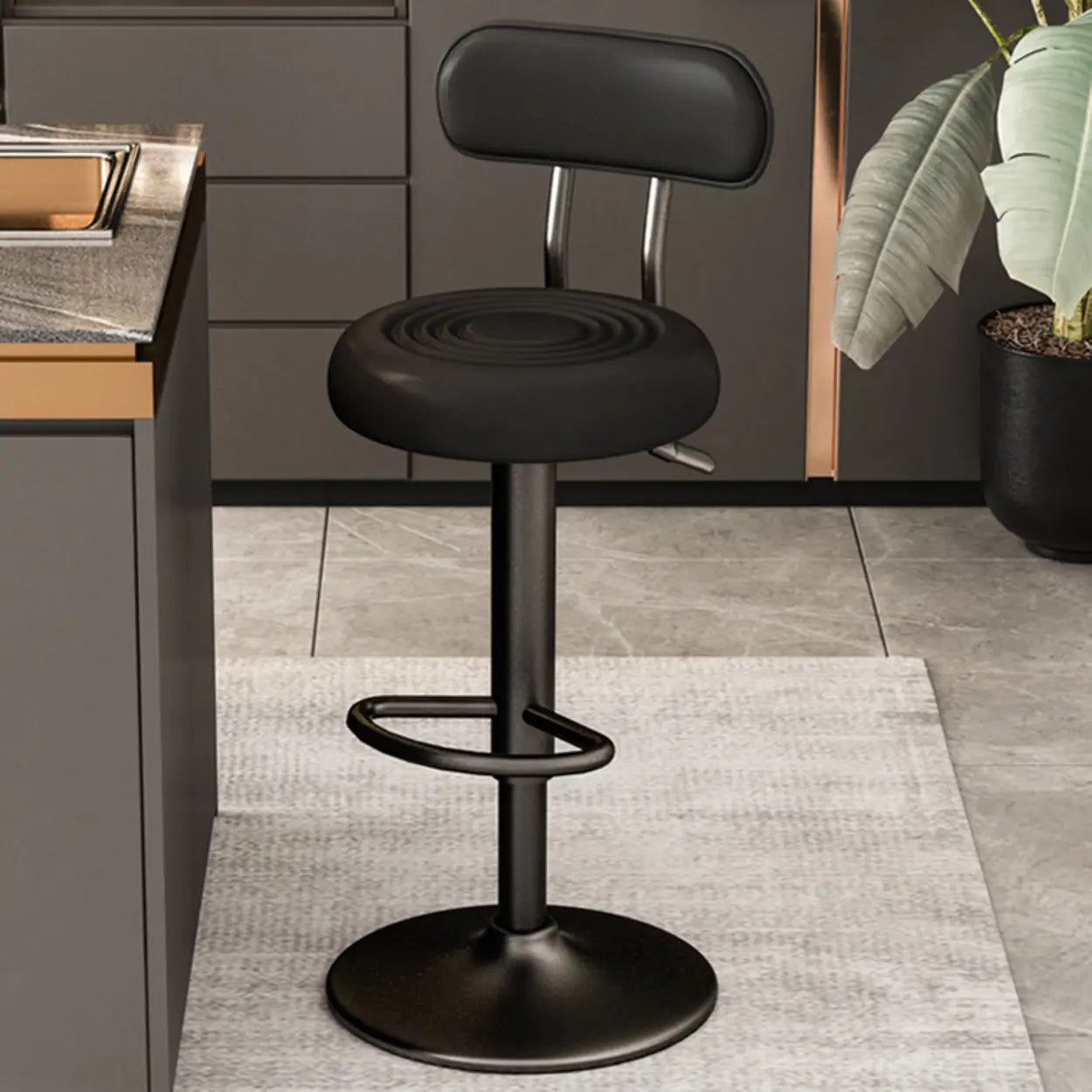 Adjustable Round Leather Low-Back Swivel Bar Stool