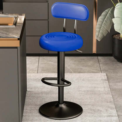 Adjustable Round Leather Low-Back Swivel Bar Stool