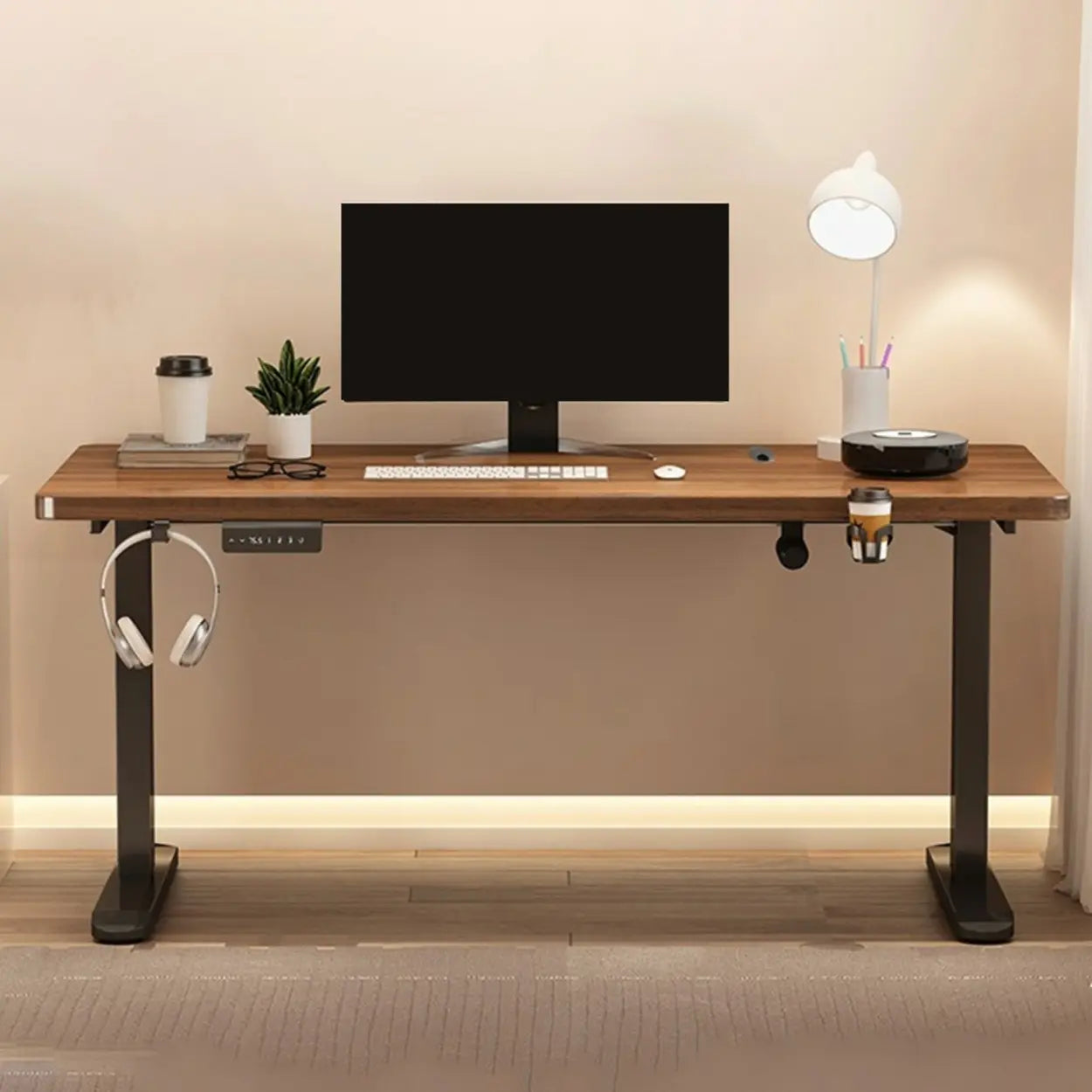 Adjustable Walnut Wood T-Shape Standing Desk