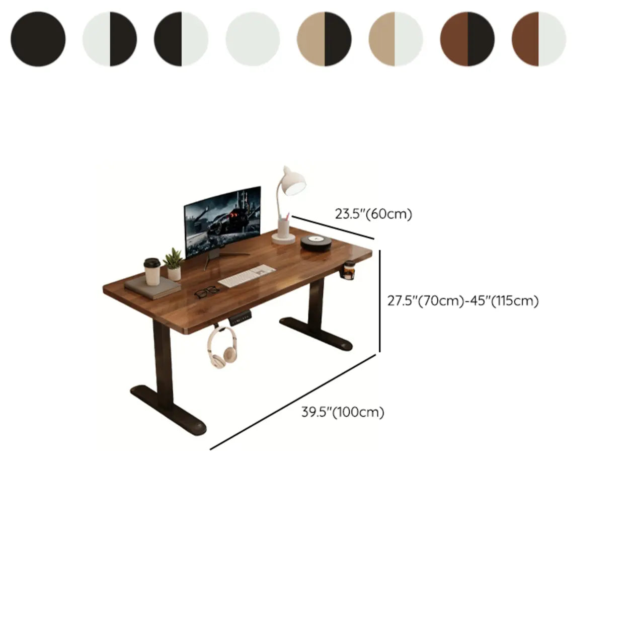 Adjustable Walnut Wood T-Shape Standing Desk — Without Chairs / Black-Black