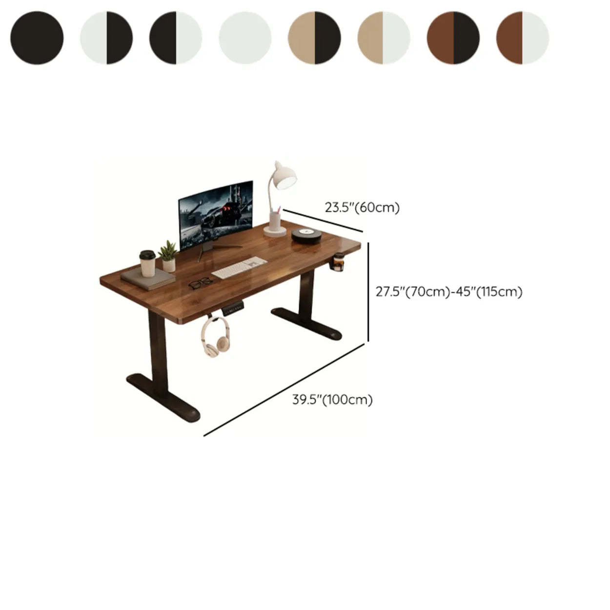 Adjustable Walnut Wood T-Shape Standing Desk — Without Chairs / Black-Black
