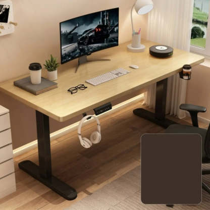 Adjustable Walnut Wood T-Shape Standing Desk — Without Chairs / Walnut/ White