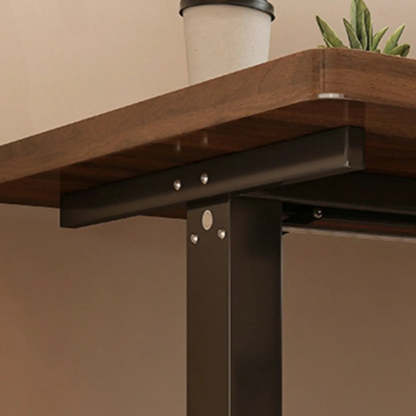 Adjustable Walnut Wood T-Shape Standing Desk — Without Chairs / White-Black