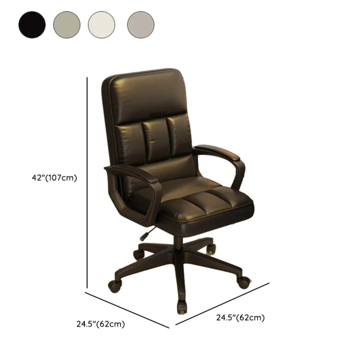 Adjustable White Ergonomic Calfskin Office Chair with Wheels