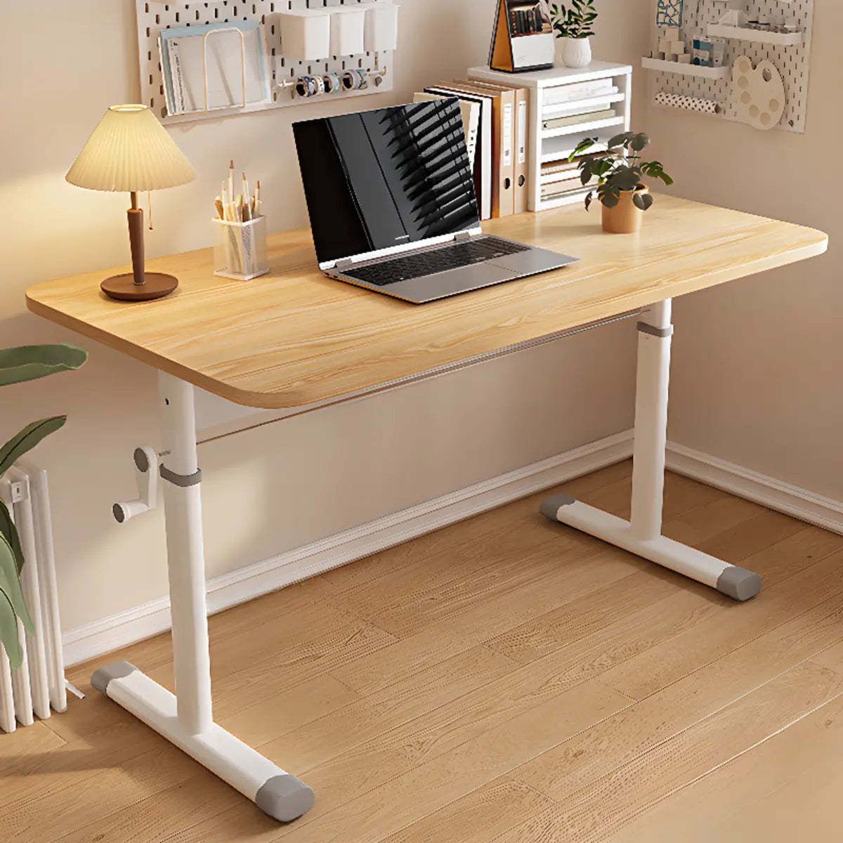 Modern writing t-shape desks in wood — 31.5" L x 24" W x 35.5" H / Natural