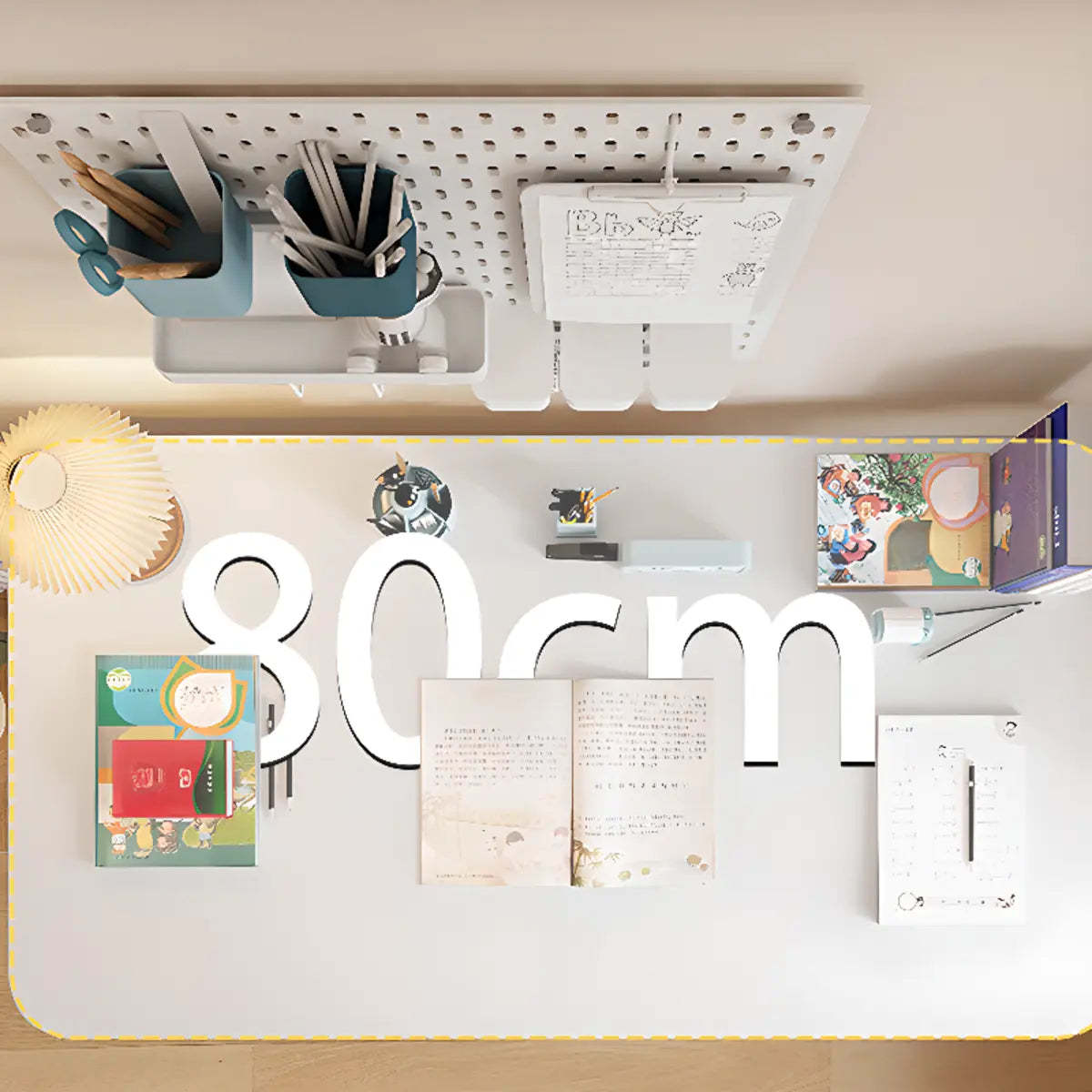 Adjustable White Wood T-Shape Writing Desk — Natural / Without Chairs