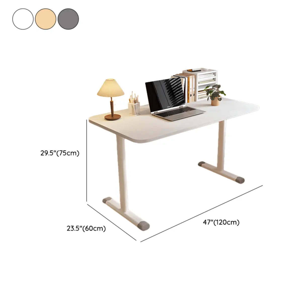 Adjustable White Wood T-Shape Writing Desk — Natural / Without Chairs