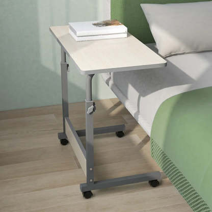 Adjustable White Mobile Wood Standing Desk — Black / Without Chairs