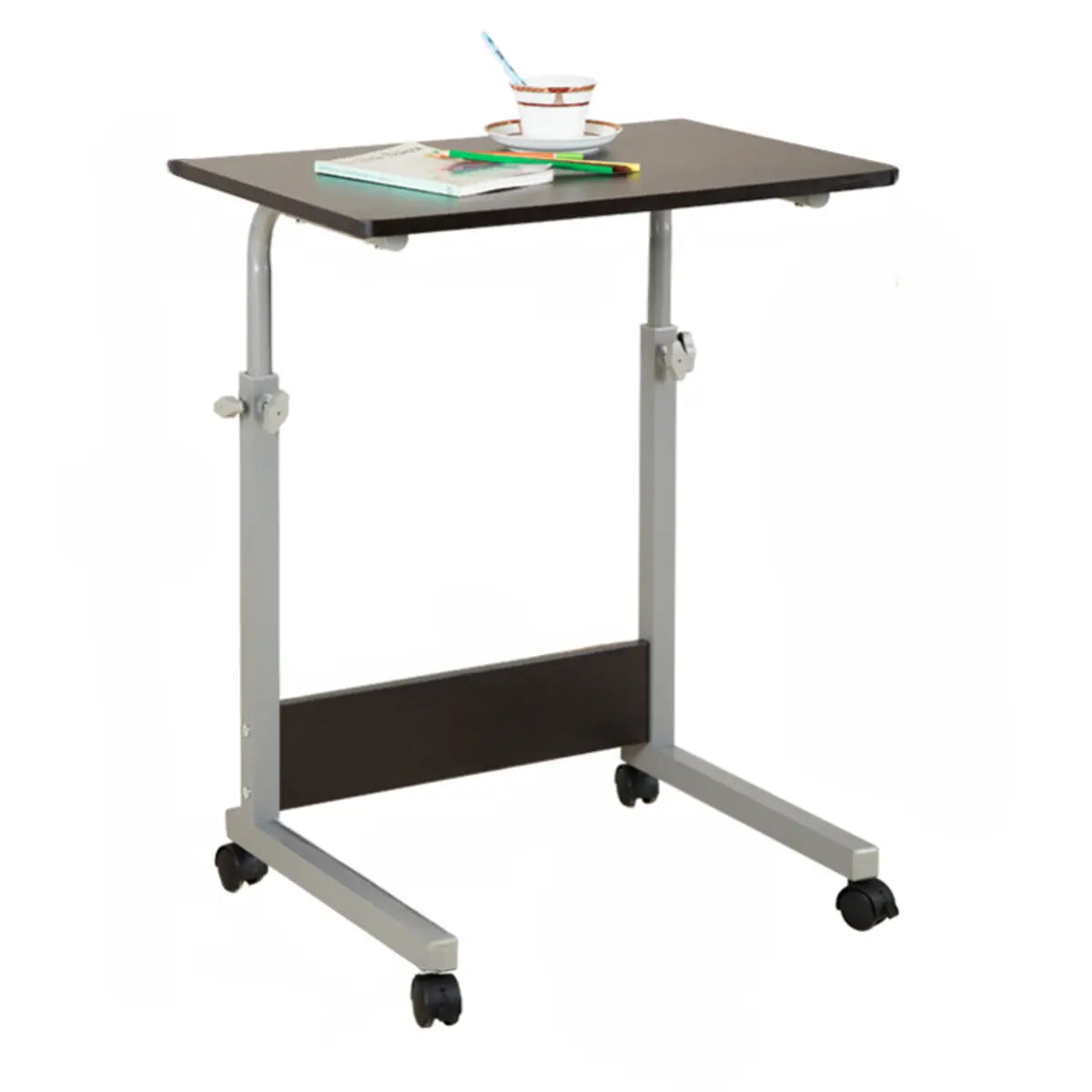 Adjustable White Mobile Wood Standing Desk — Black / Without Chairs